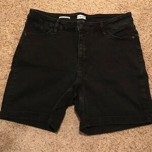 High rise black denim shorts